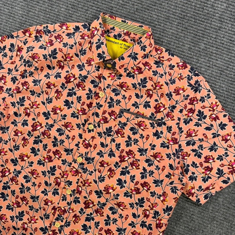 Descendant of Thieves Peach Floral Button Up Shirt Mens Medium Limited Edition